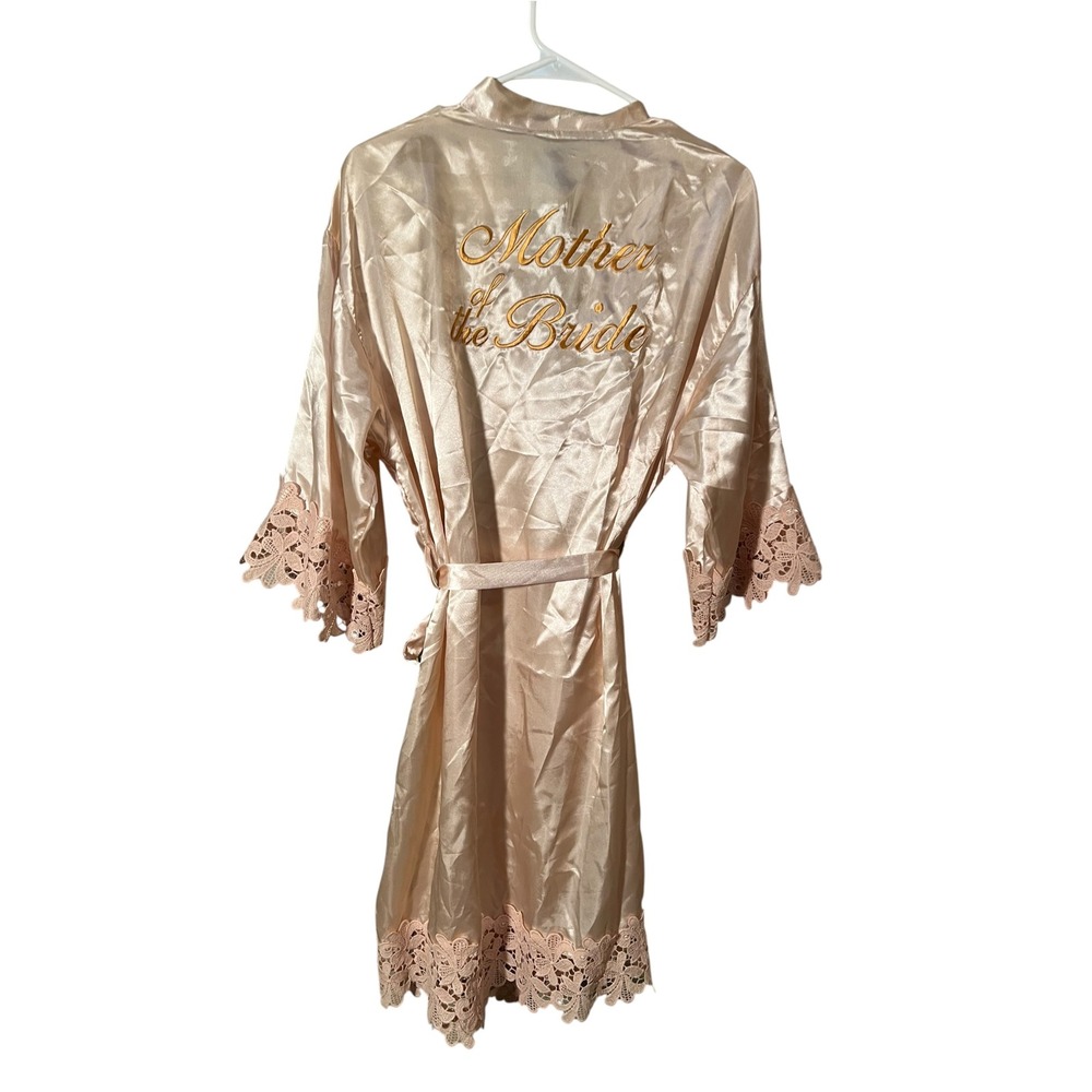 Womens Satin Robe Mother of the Bride Wedding Embroidered Champagne Crochet Lace
